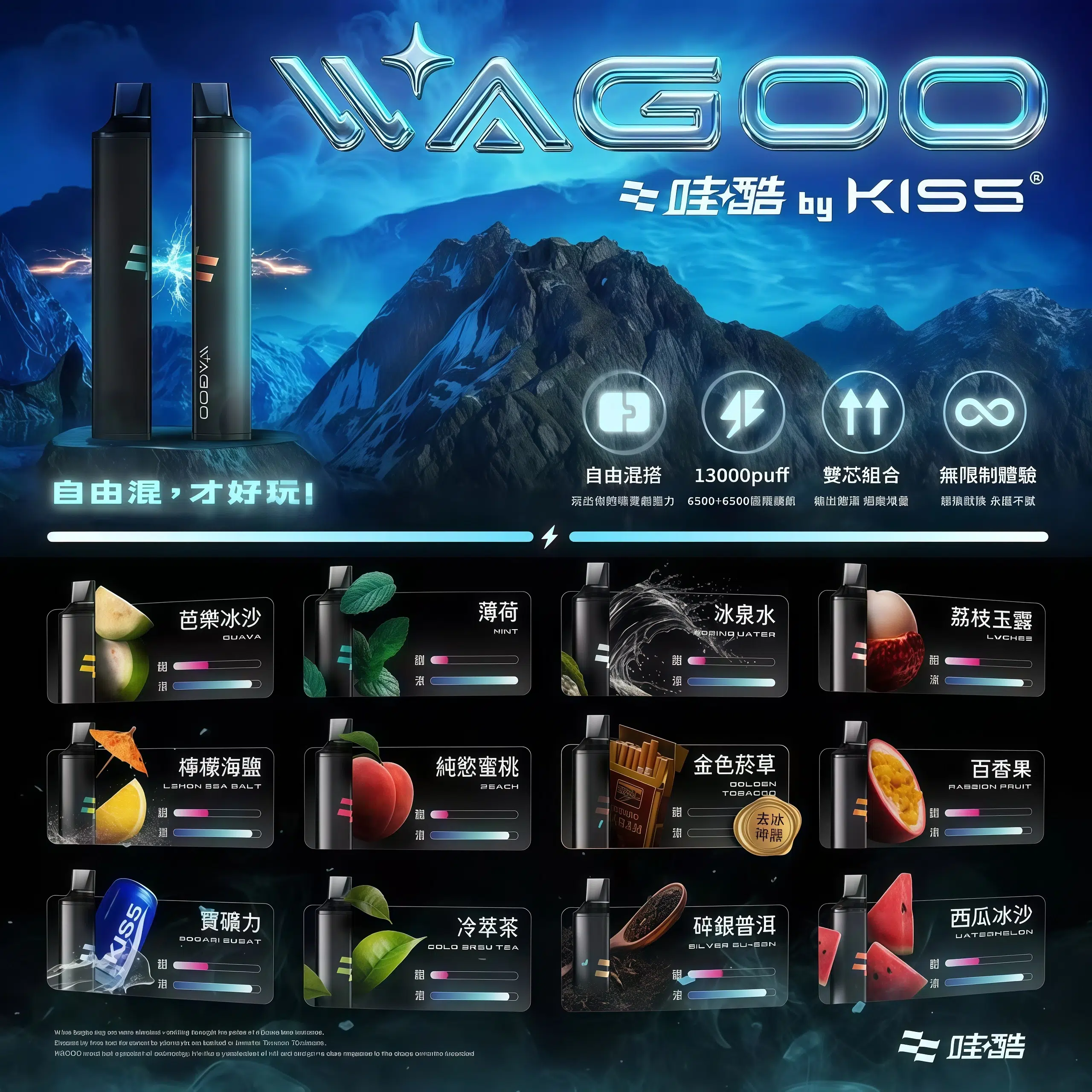 Wagoo 6500 Puffs拋棄式電子煙 哇酷6500口一次性 自由混搭雙口味 買十送一 1 Wagoo 6500 Puffs拋棄式電子煙 哇酷6500口一次性 自由混搭雙口味 買十送一